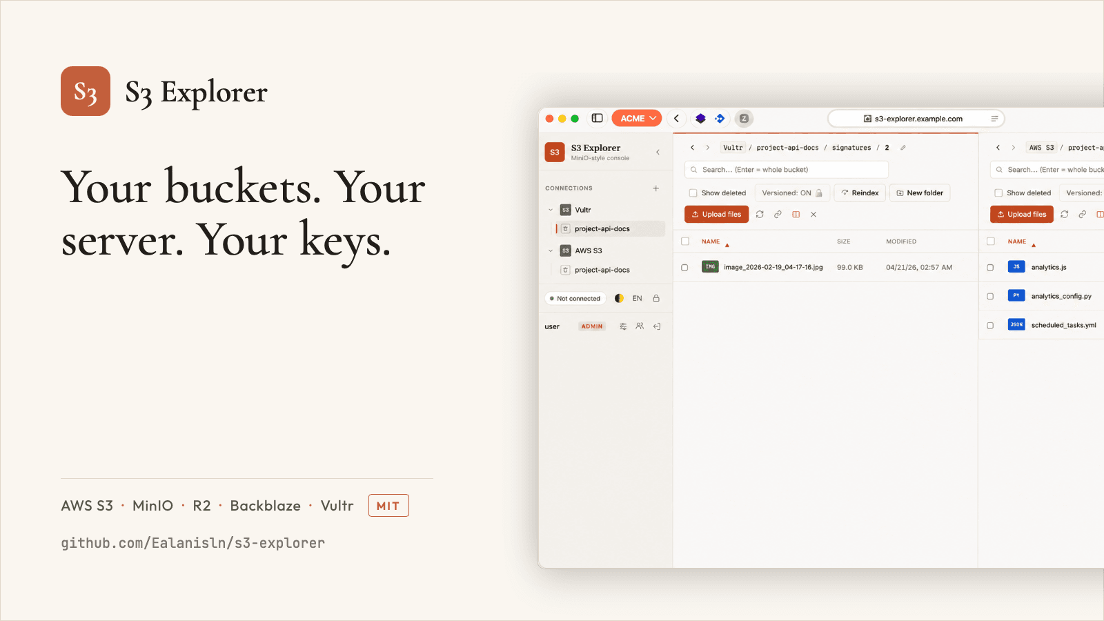We open-sourced S3 Explorer: a self-hosted console for any S3-compatible storage